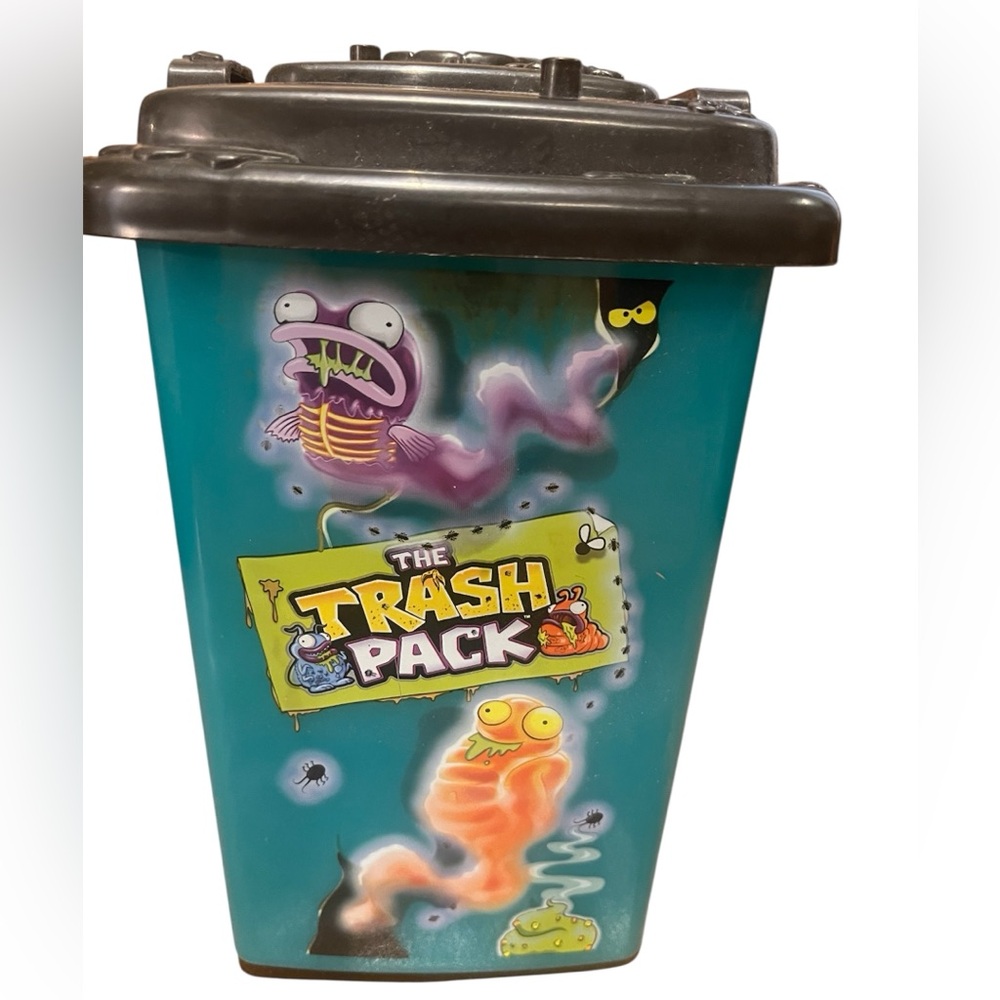 Vintage Trash Pack Large Plastic Rolling Wheel Trash Can Collectible